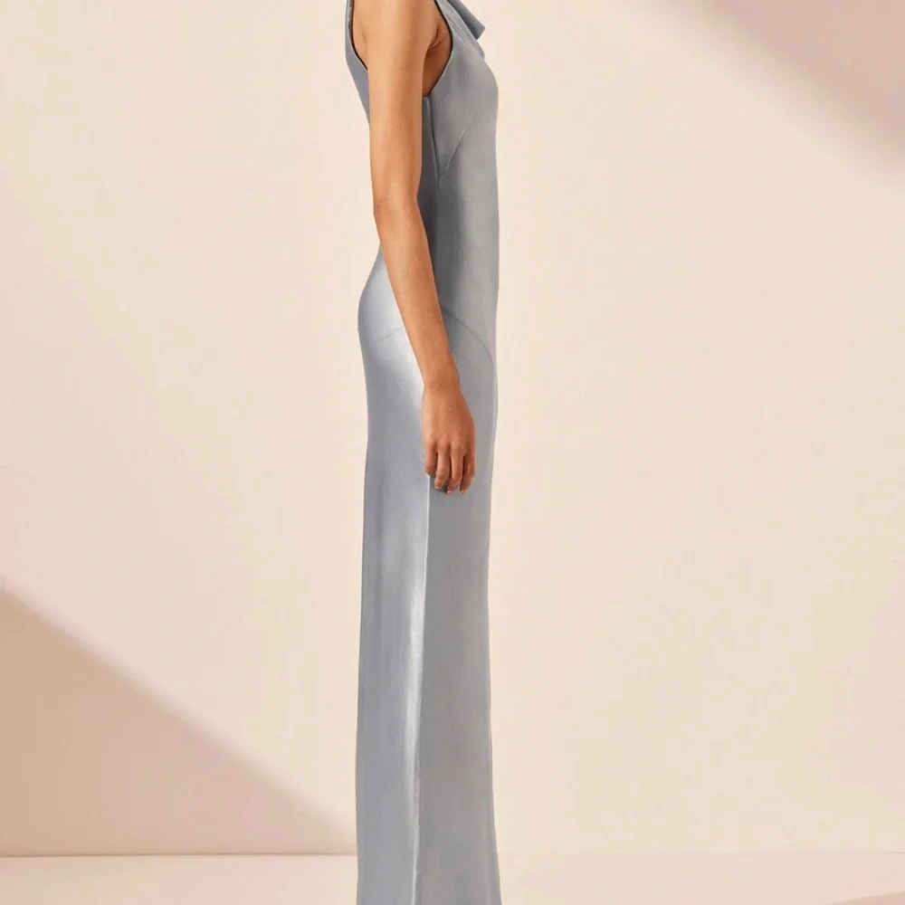 Shona Joy Silver Maxi Dress: La Lune High Neck Cowl Maxi Dress - Powder Blue - Picture 3 of 8